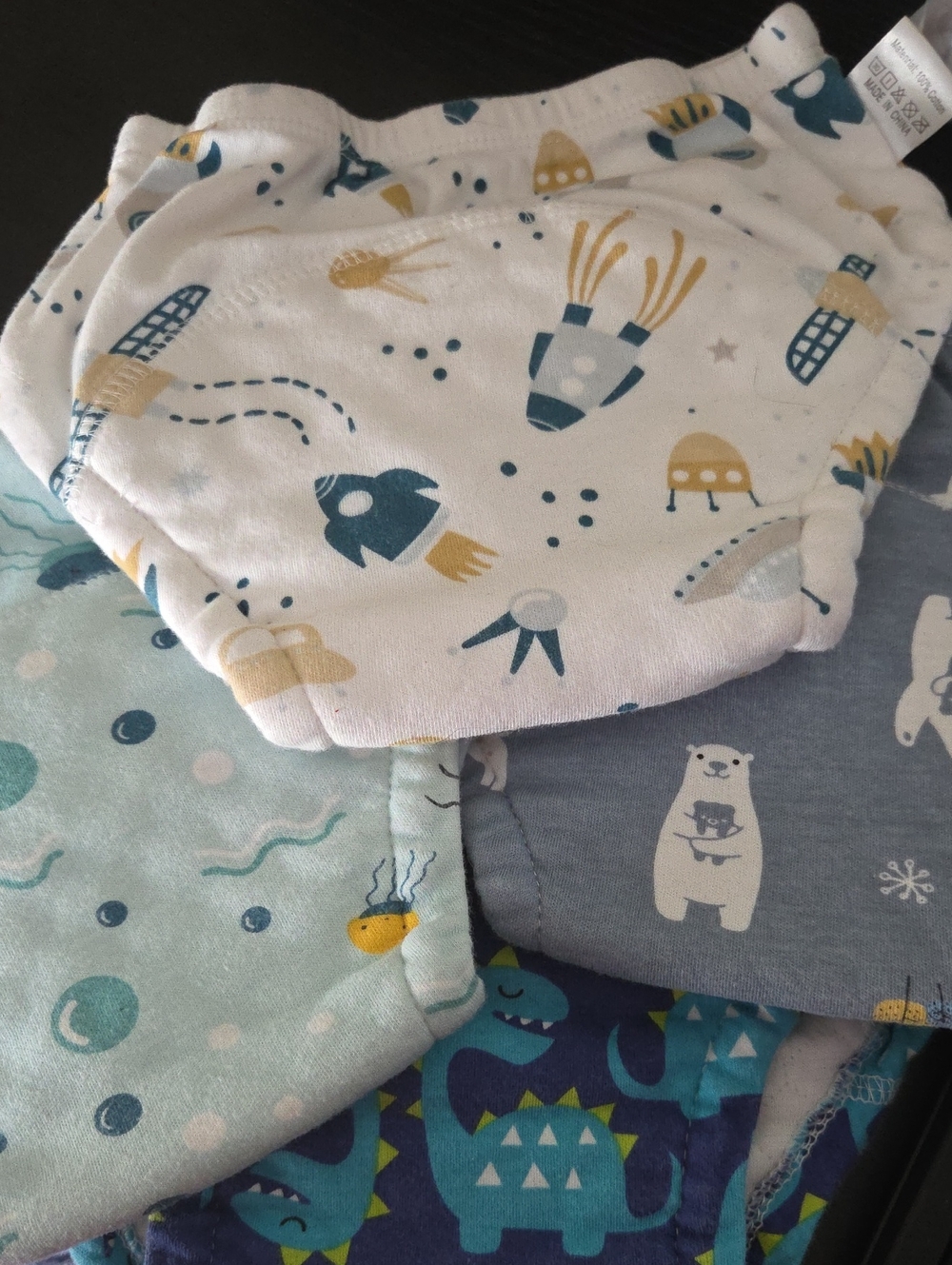 Upairy Kids Space & Animal Print Training Undies - White, Teal, Blue
